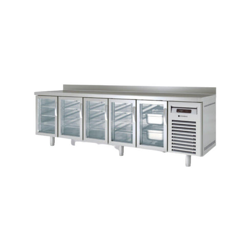 Meuble GN 1/1 réfrigérée positive -2/+8°C gamme TOP - 5 portes vitrées - 2695x700x850mm